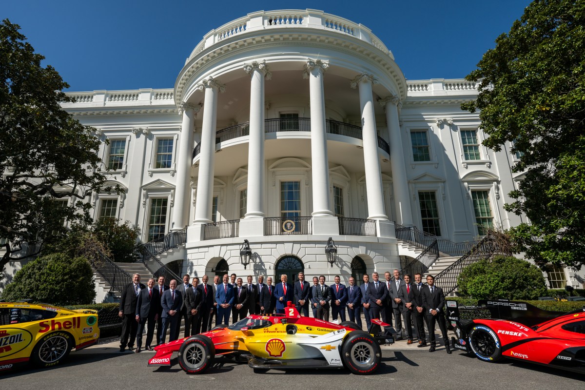 President Donald Trump participates in a photo opportunity with 2024 NASCAR Cup Series Champion Joey Logano and other racing champions, Wednesday, April 9, 2025, at the South Portico of the White House. (Official White House Photo by Joyce N. Boghosian)