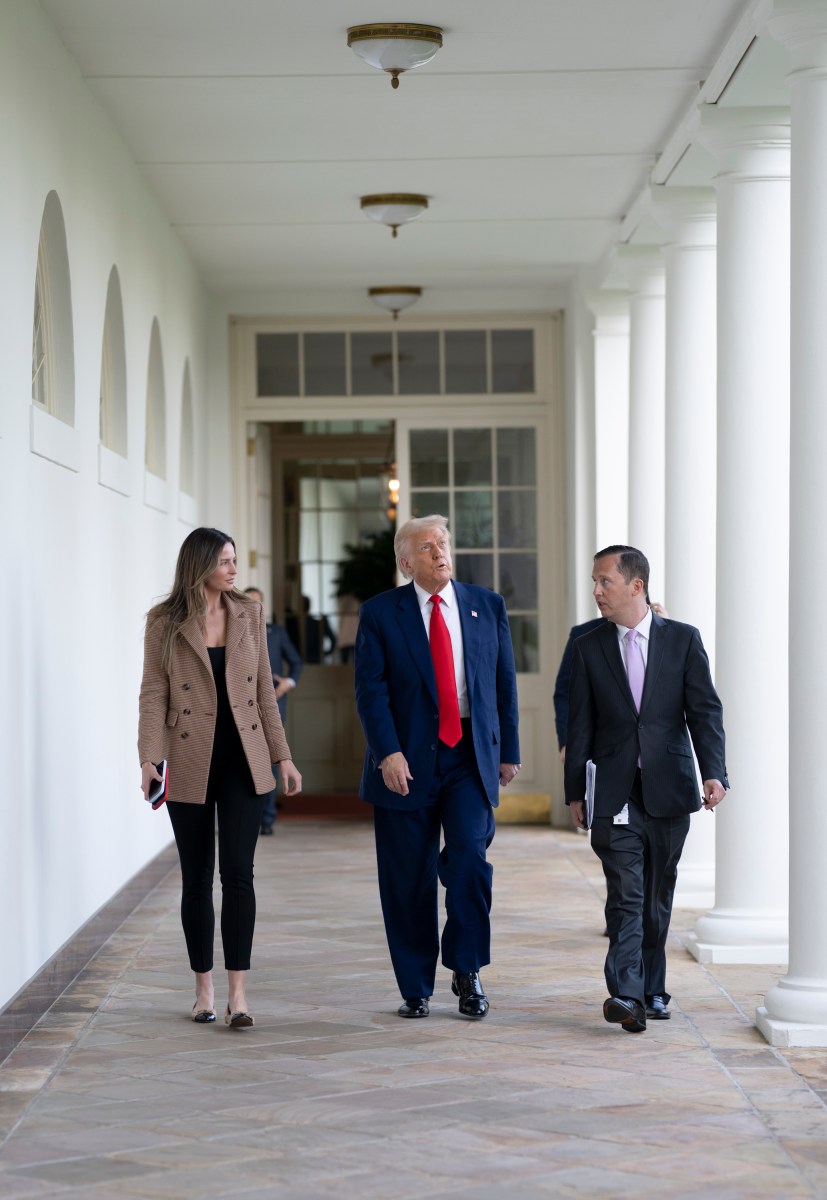 President Donald Trump walks along the West Colonnade to the Oval Office, Wednesday, April 9, 2025, after greeting the North Dakota State University Bison football team. (Official White House Photo by Molly Riley)