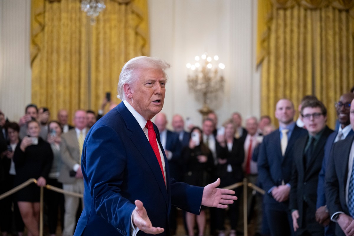 President Donald Trump greets the North Dakota State University Bison football team, Wednesday, April 9, 2025, in the East Room of the White House. (Official White House Photo by Molly Riley)