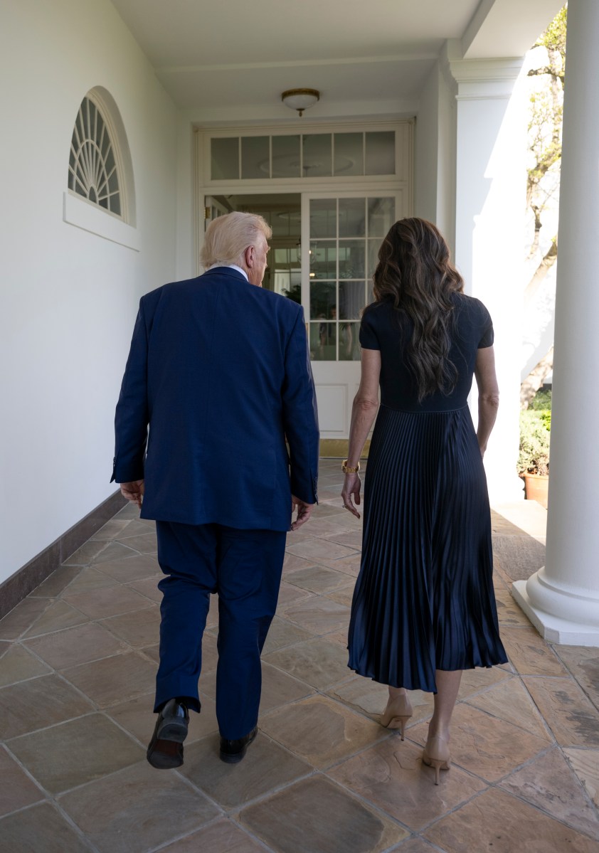President Donald Trump walks along the West Colonnade to the residence, Wednesday, April 9, 2025, to greet the North Dakota State University Bison football team. (Official White House Photo by Molly Riley)