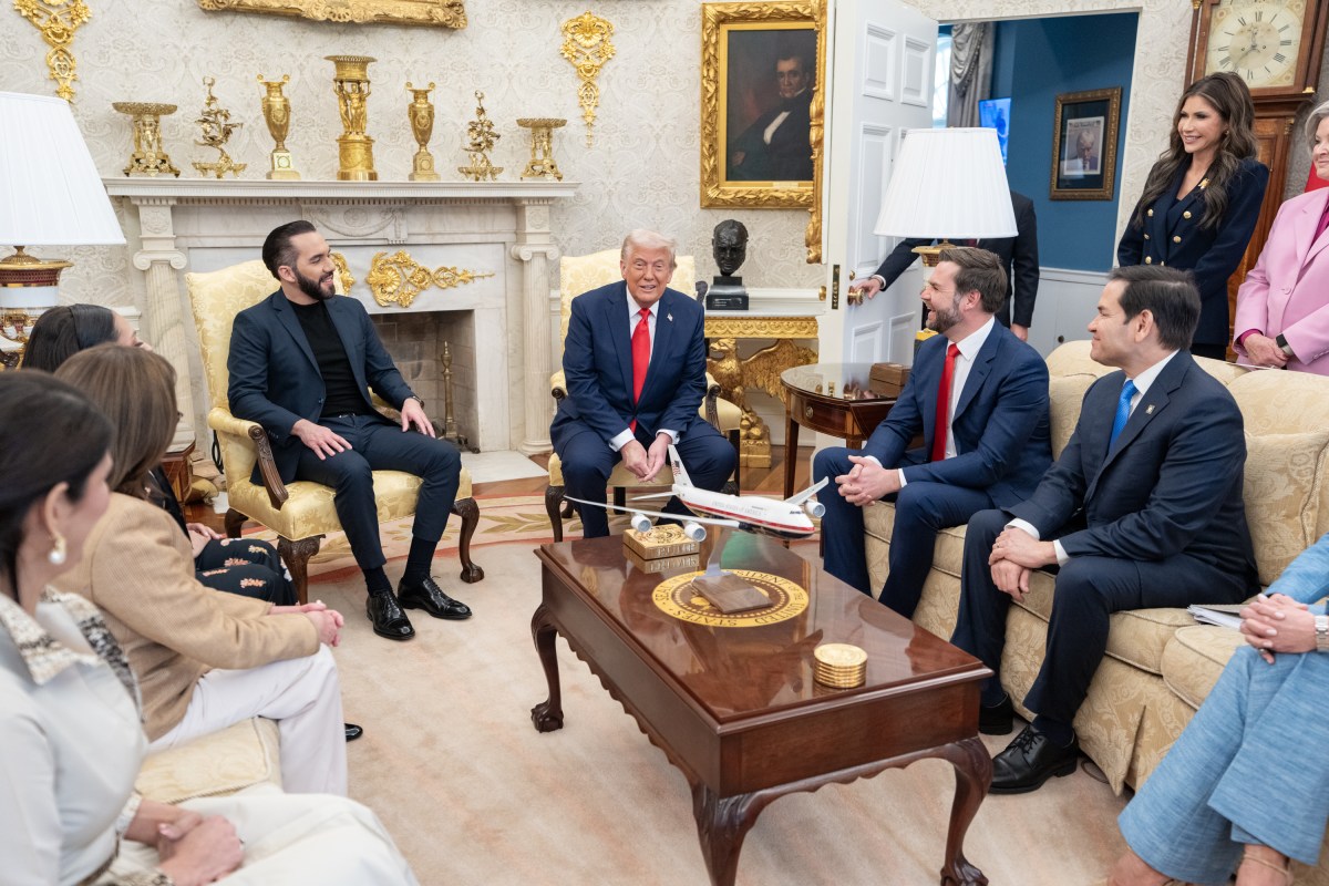 President Donald Trump hosts a bilateral meeting with President Nayib Bukele of El Salvador, Monday, April 14, 2025, in the Oval Office. Vice President JD Vance attends. (Official White House Photo by Emily J. Higgins)