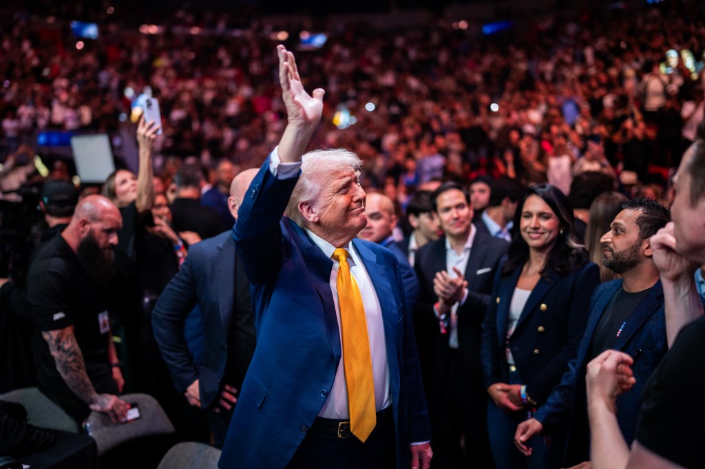 President Donald Trump attends UFC 314 at the Kaseya Center in Miami, Florida, Saturday, April 12, 2025. (Official White House Photo by Daniel Torok)