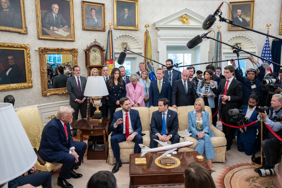 President Donald Trump hosts a bilateral meeting with President Nayib Bukele of El Salvador, Monday, April 14, 2025, in the Oval Office. Vice President JD Vance attends. (Official White House Photo by Emily J. Higgins)