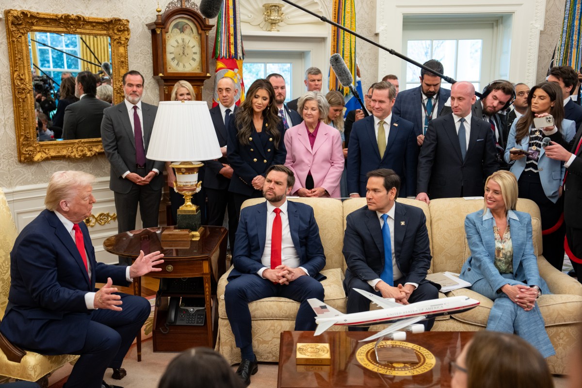 President Donald Trump hosts a bilateral meeting with President Nayib Bukele of El Salvador, Monday, April 14, 2025, in the Oval Office. Vice President JD Vance attends. (Official White House Photo by Emily J. Higgins)