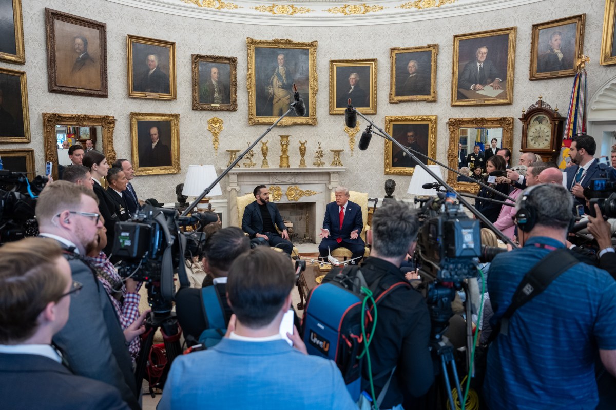 President Donald Trump hosts a bilateral meeting with President Nayib Bukele of El Salvador, Monday, April 14, 2025, in the Oval Office. Vice President JD Vance attends. (Official White House Photo by Emily J. Higgins)