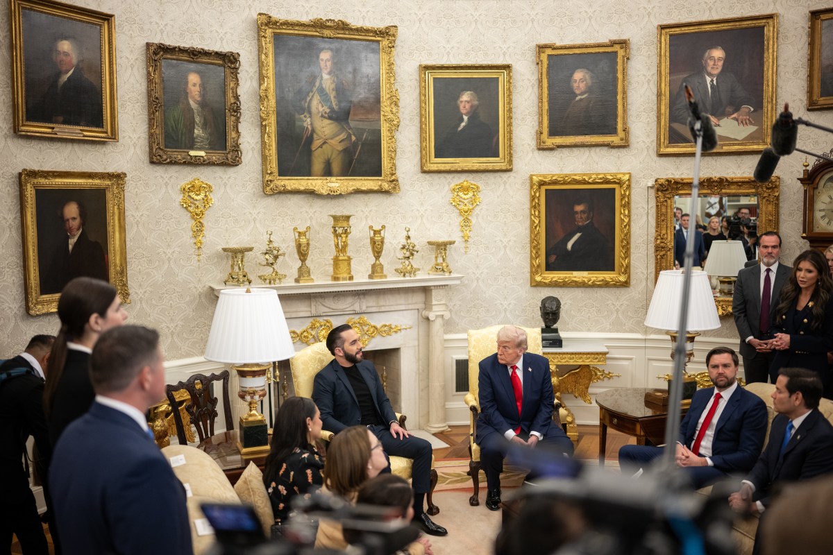 President Donald Trump hosts a bilateral meeting with President Nayib Bukele of El Salvador, Monday, April 14, 2025, in the Oval Office. (Official White House Photo by Daniel Torok)