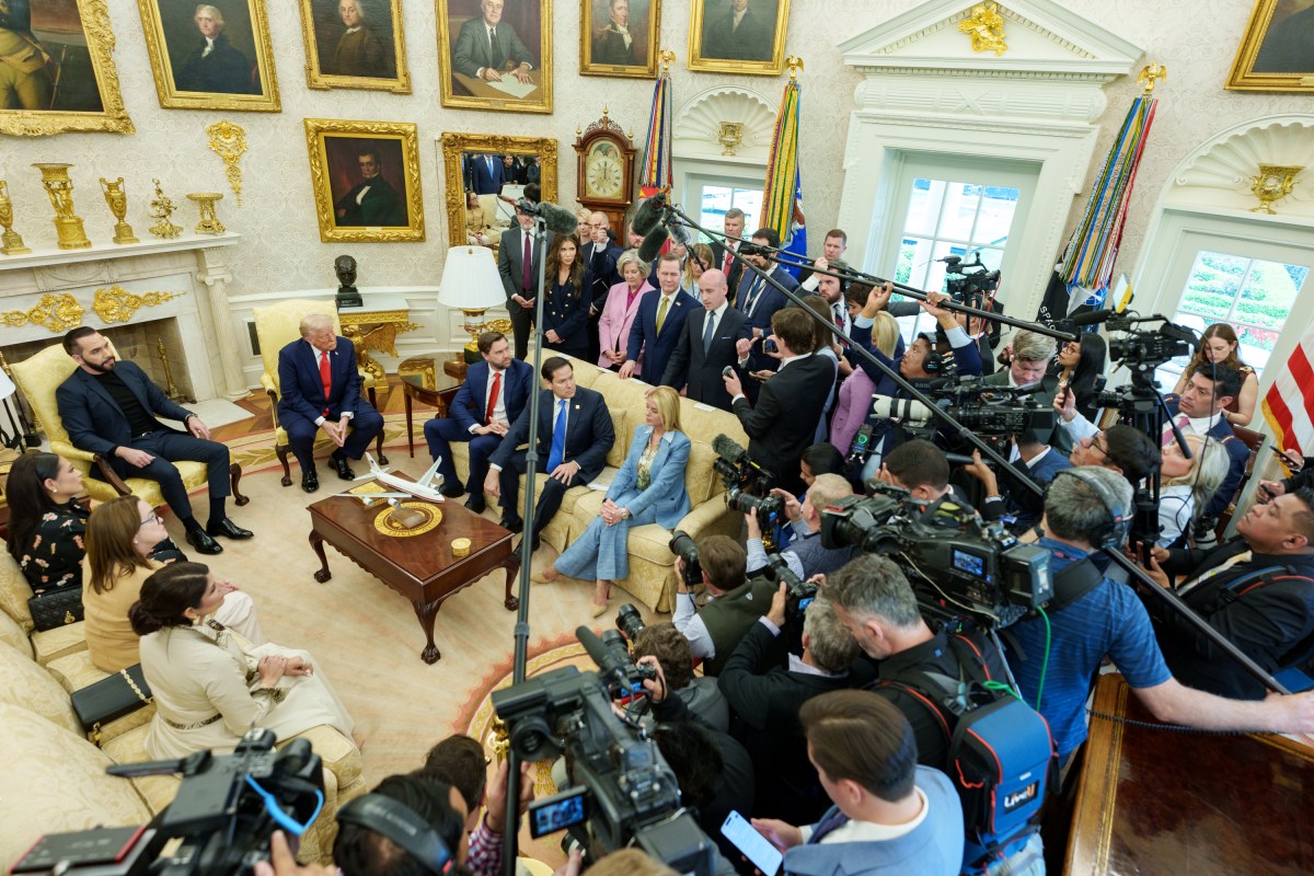 President Donald Trump hosts a bilateral meeting with President Nayib Bukele of El Salvador, Monday, April 14, 2025, in the Oval Office. (Official White House Photo by Abe McNatt)