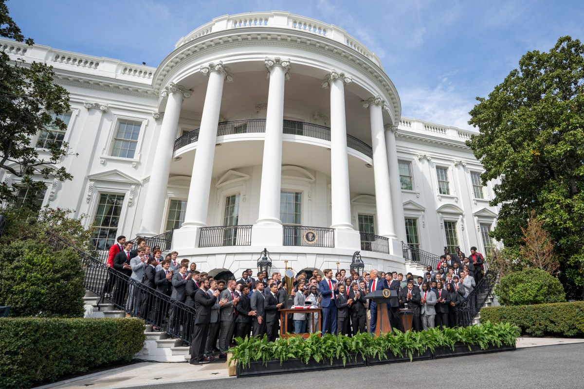 President Donald Trump delivers remarks at an event celebrating the 2025 College Football National Champion Ohio State University Buckeyes, Monday, April 14, 2025, at the South Portico of the White House. (Official White House Photo by Emily J. Higgins)