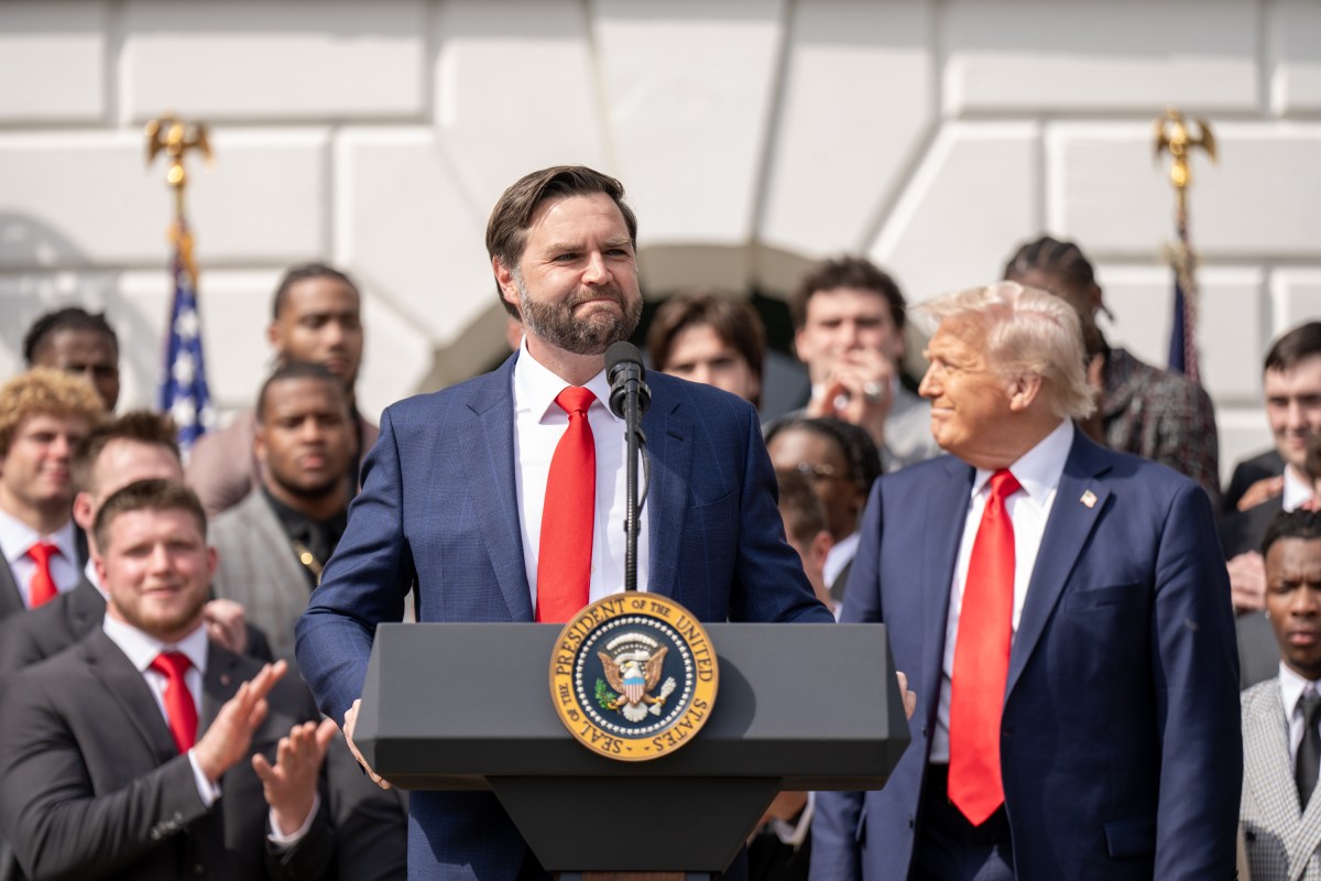 Vice President JD Vance delivers remarks at an event celebrating the 2025 College Football National Champion Ohio State University Buckeyes, Monday, April 14, 2025, at the South Portico of the White House. (Official White House Photo by Emily J. Higgins)