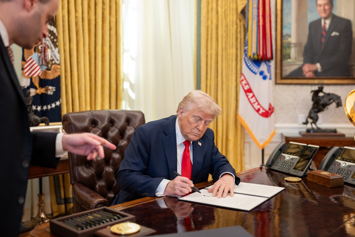 President Donald Trump greets members of the Navy Midshipmen football team from the U.S. Naval Academy, Tuesday, April 15, 2025, in the State Dining Room of the White House. (Official White House Photo by Joyce N. Boghosian)