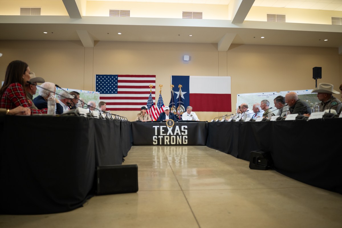 President Donald Trump and First Lady Melania Trump visit the areas impacted by recent deadly flooding, Friday, July 11, 2025, in Kerrville, Texas. (Official White House Photo by Andrea Hanks)