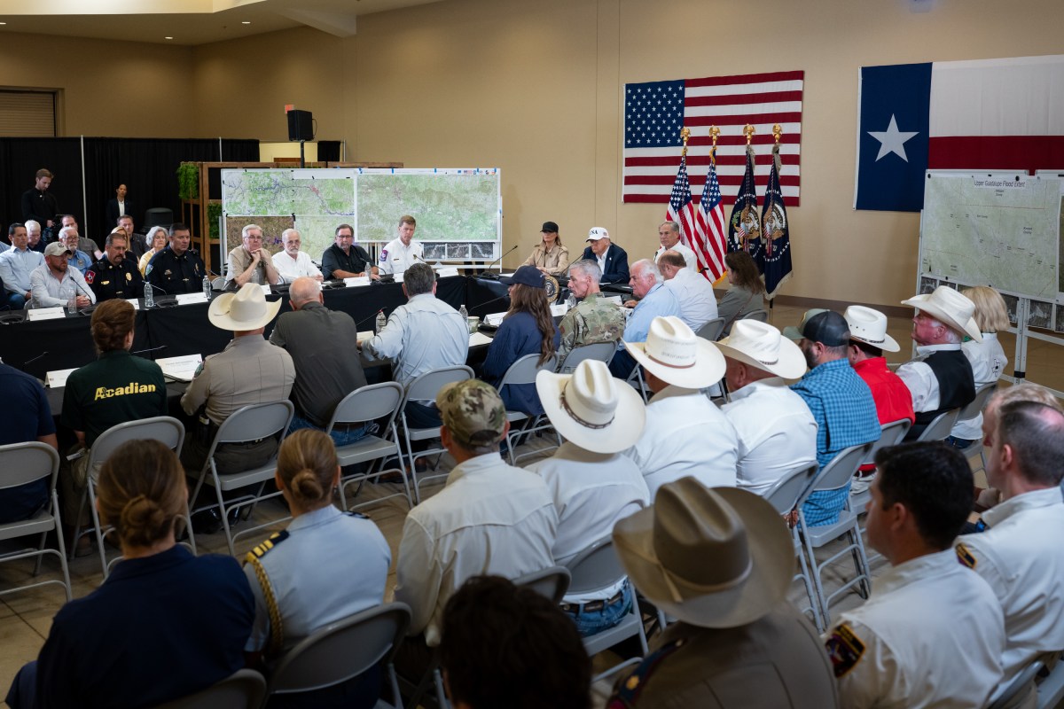 President Donald Trump and First Lady Melania Trump visit the areas impacted by recent deadly flooding, Friday, July 11, 2025, in Kerrville, Texas. (Official White House Photo by Andrea Hanks)