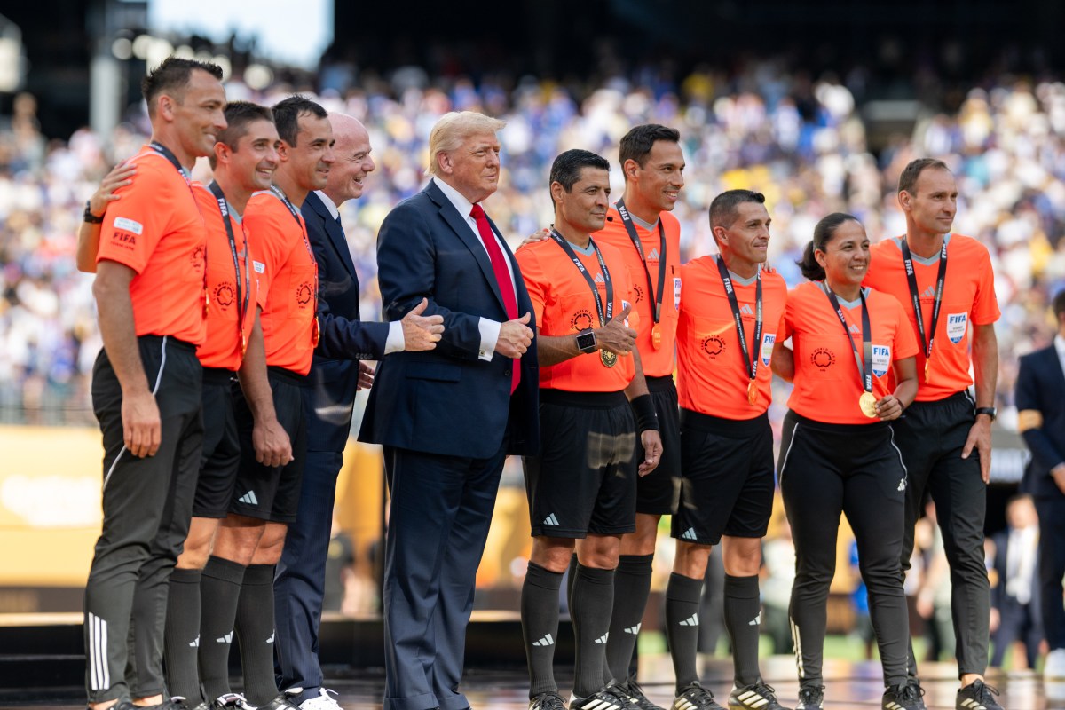 President Donald Trump participates in the post-match ceremony at the FIFA World Cup Final soccer match between Chelsea Football Club and Paris Saint-Germain, Sunday, July 13, 2025, at MetLife Stadium in East Rutherford, New Jersey. (Official White House Photo by Daniel Torok)