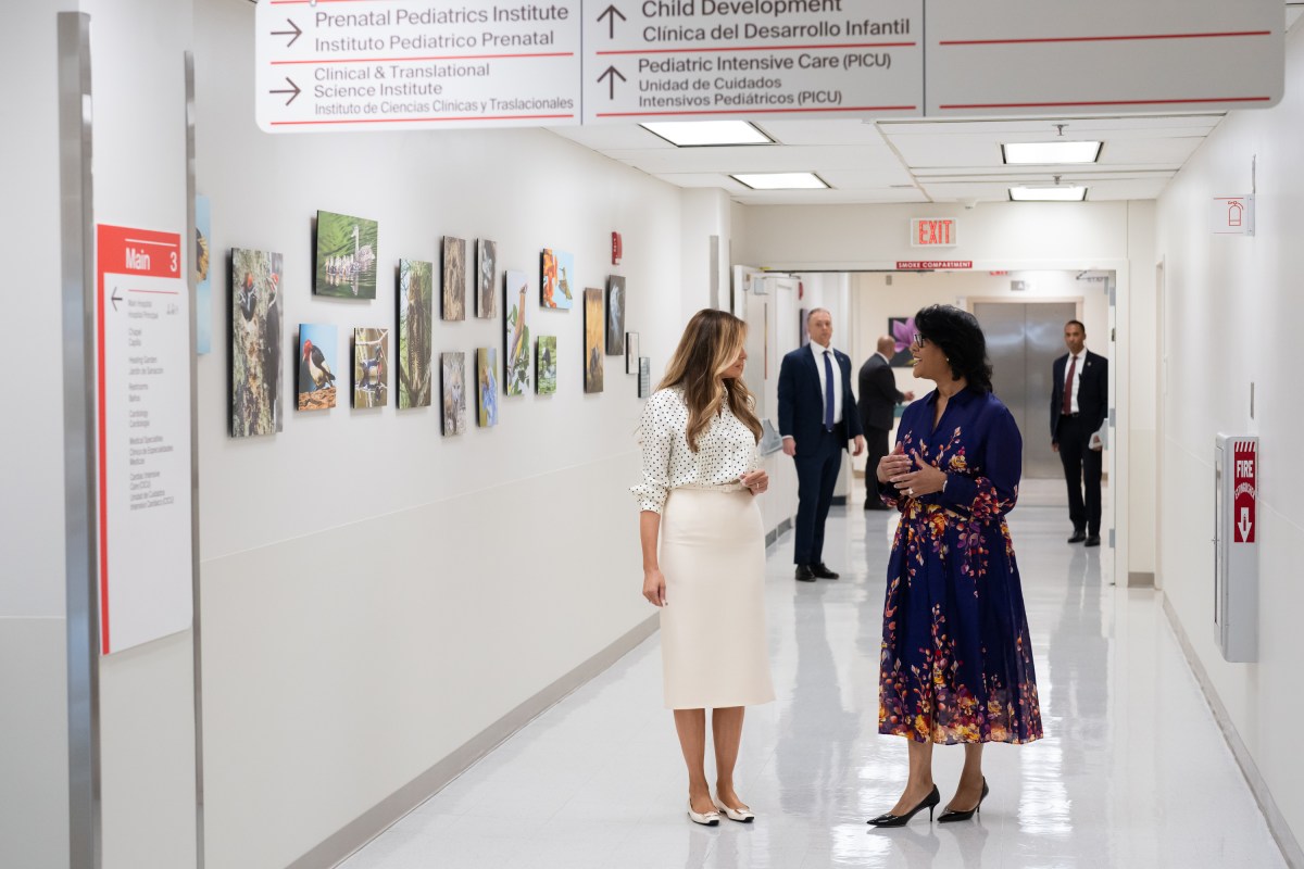 First Lady Melania Trump greets hospital President and CEO Michelle Riley-Brown at Children’s National Hospital in Washington, D.C., Thursday, July 3, 2025.(Official White House Photo by Andrea Hanks)