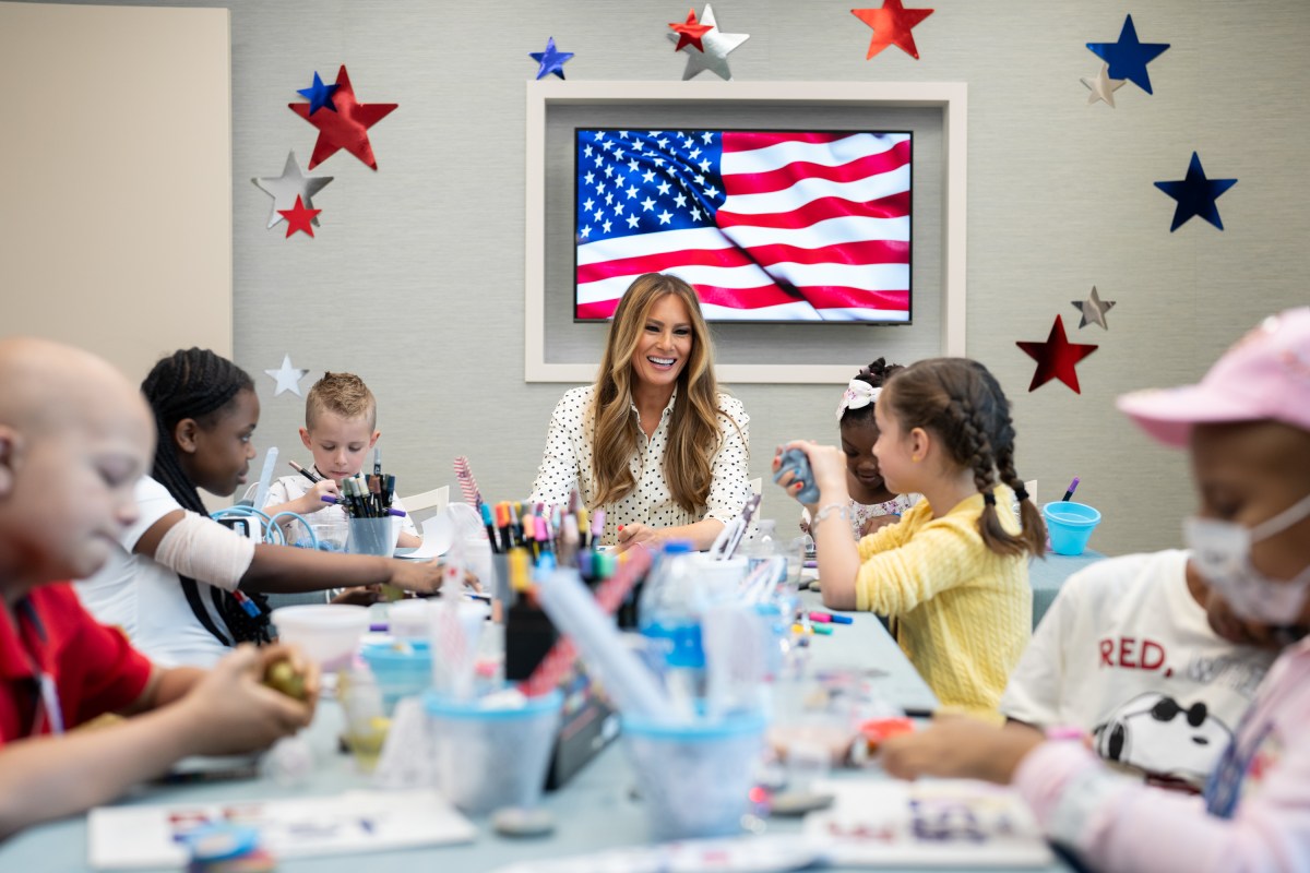 First Lady Melania Trump participates in a 4th of July arts and crafts activity with young patients at Children’s National Hospital in Washington, D.C., Thursday, July 3, 2025.(Official White House Photo by Andrea Hanks)
