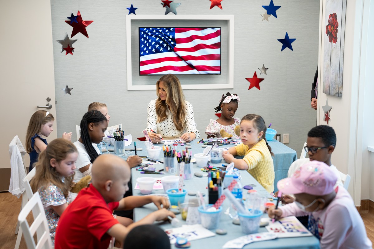 First Lady Melania Trump participates in a 4th of July arts and crafts activity with young patients at Children’s National Hospital in Washington, D.C., Thursday, July 3, 2025.(Official White House Photo by Andrea Hanks)