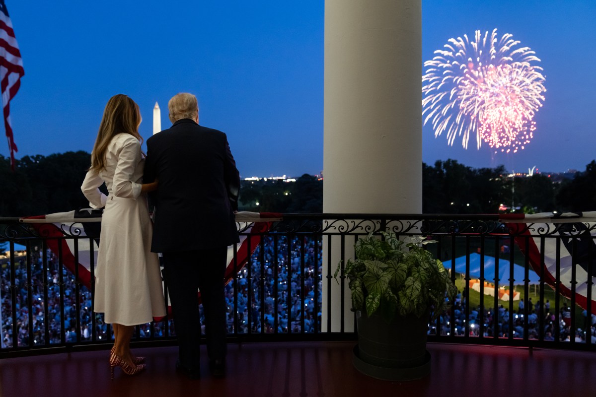 President Donald Trump and First Lady Melania Trump watch fireworks from the Truman Balcony of the White House, Friday, July 4, 2025.. (Official White House Photo by Andrea Hanks)