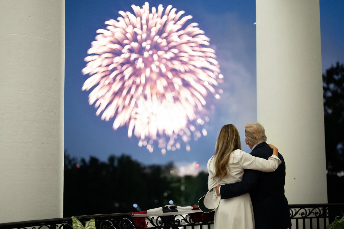 President Donald Trump and First Lady Melania Trump watch fireworks from the Truman Balcony of the White House, Friday, July 4, 2025.. (Official White House Photo by Andrea Hanks)