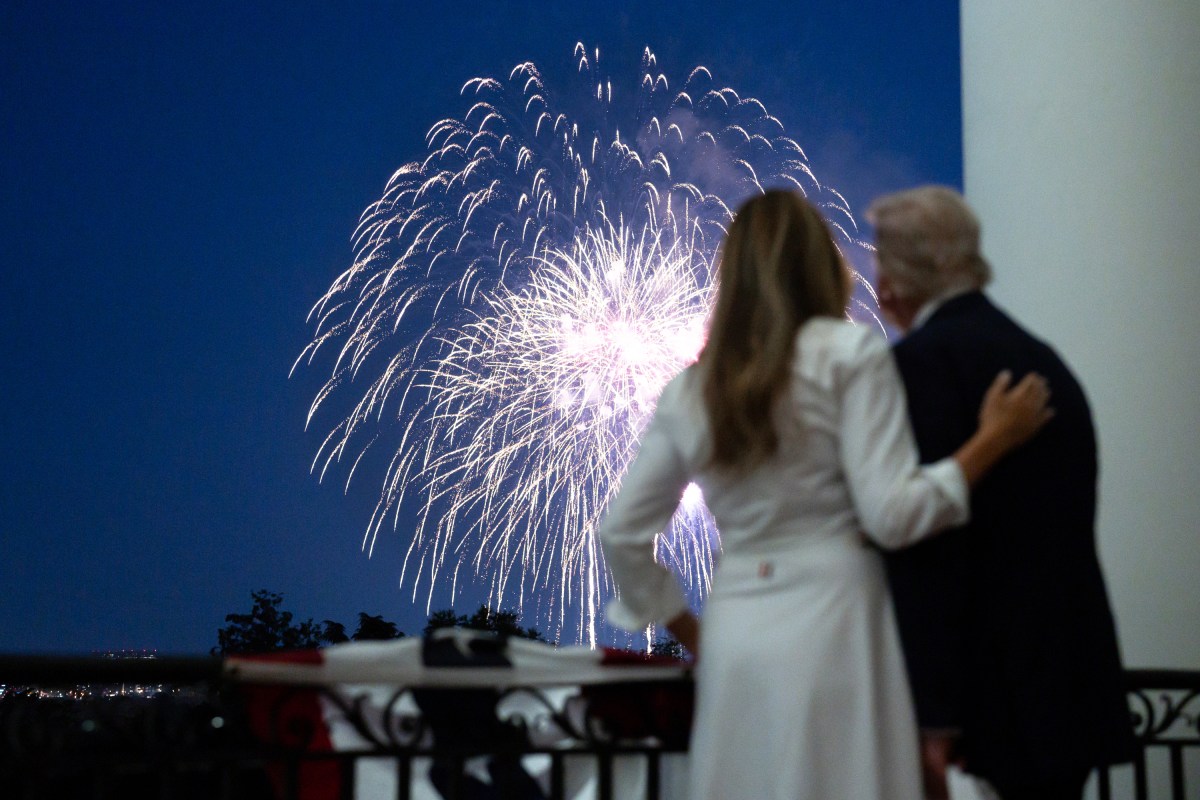 President Donald Trump and First Lady Melania Trump watch fireworks from the Truman Balcony of the White House, Friday, July 4, 2025.. (Official White House Photo by Andrea Hanks)