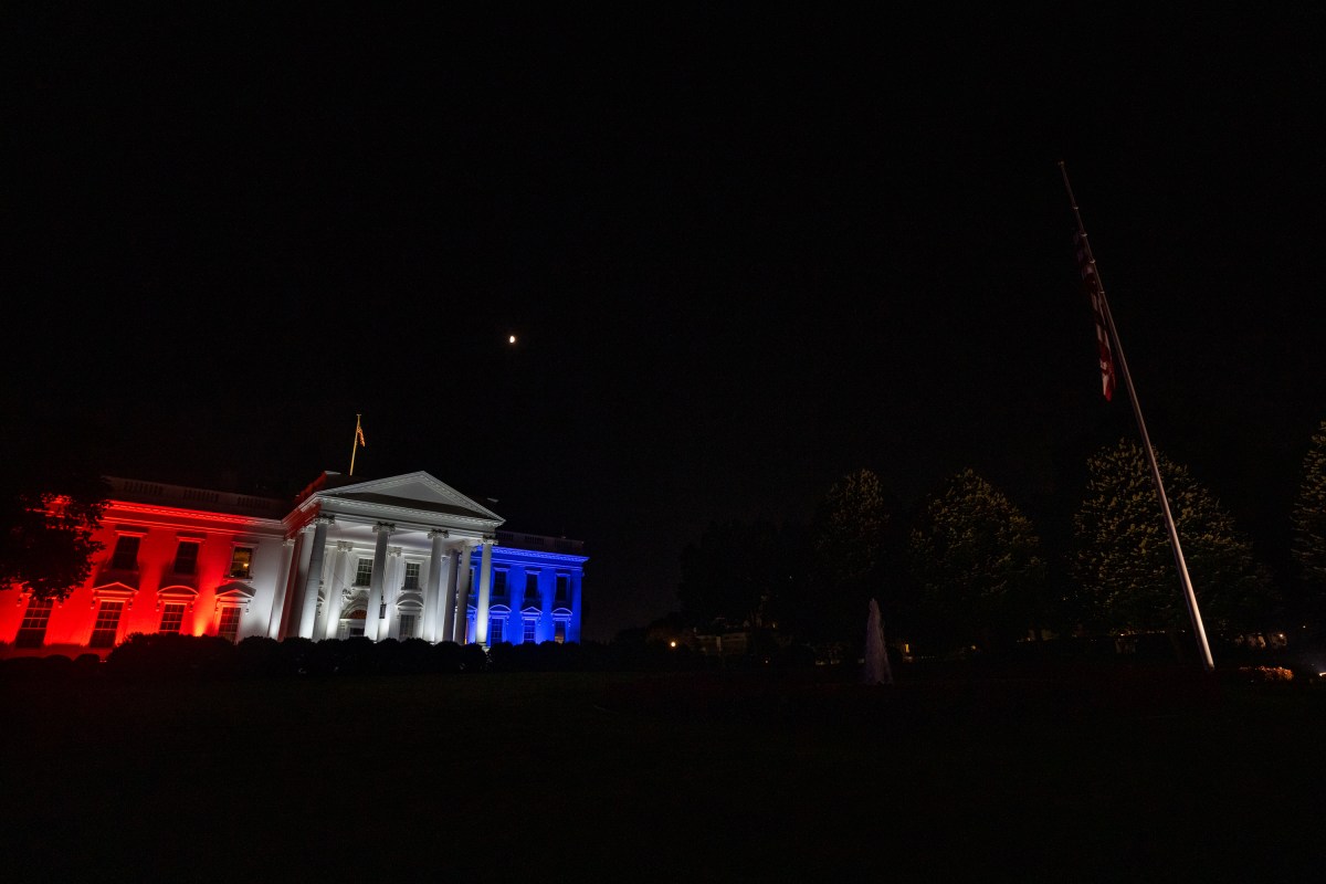 The White House is lit up red white and blue to celebrate July 4th, Friday, July 4, 2025. (Official White House Photo by Carlos Fyfe)