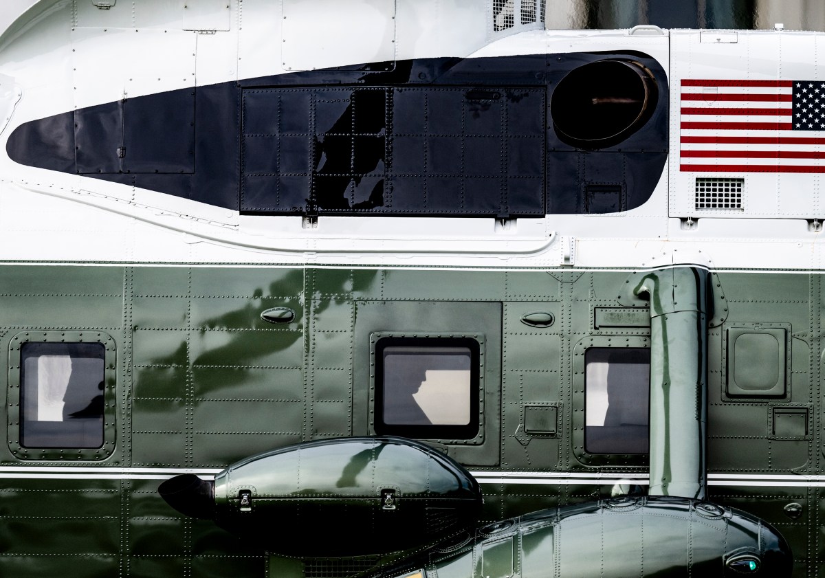 President Donald Trump sits after boarding Marine One on the South Lawn of the White House, Thursday, May 1, 2025, en route to Joint Base Andrews for a trip to Alabama. (Official White House Photo by Molly Riley)