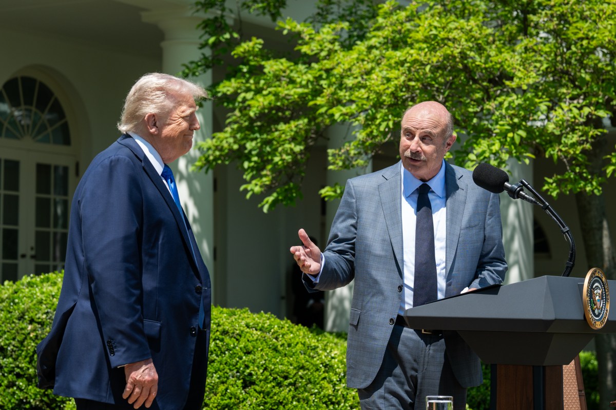 Dr. Phil delivers remarks alongside President Donald Trump during a National Day of Prayer event, Thursday, May 1, 2025, in the White House Rose Garden. (Official White House Photo by Joyce N. Boghosian)