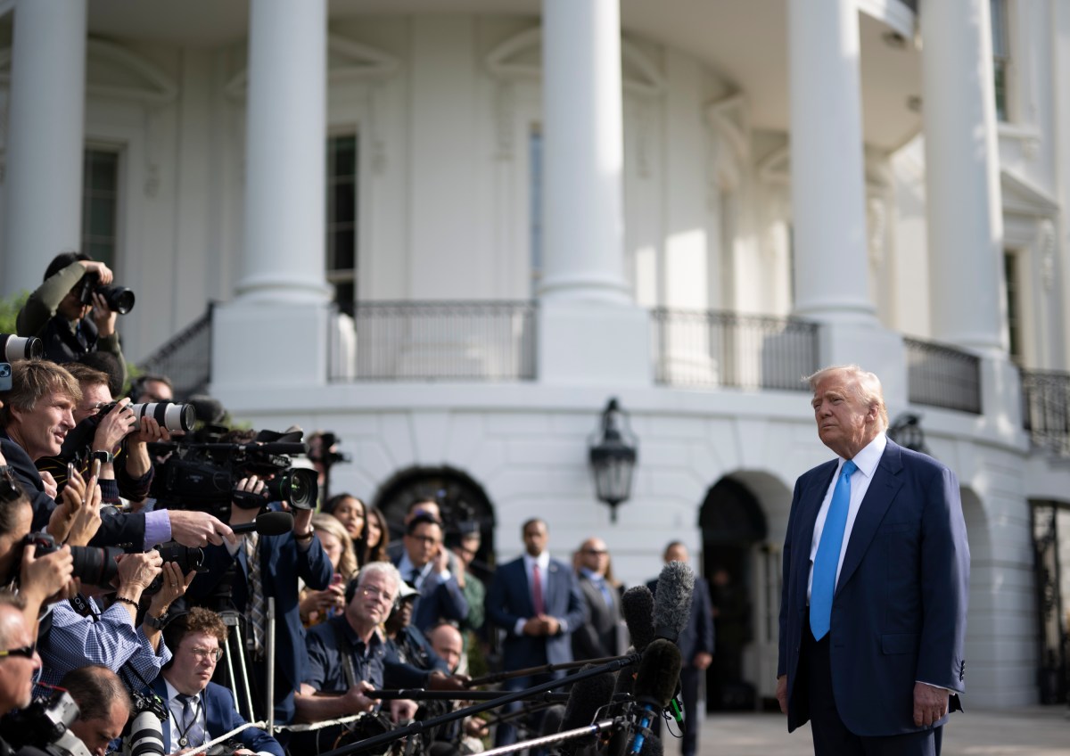 President Donald Trump speaks to the press before boarding Marine One on the South Lawn of the White House, Friday, April 25, 2025, en route to Joint Base Andrews as they begin their trip to Italy to attend the funeral of Pope Francis. (Official White House Photo by Molly Riley)