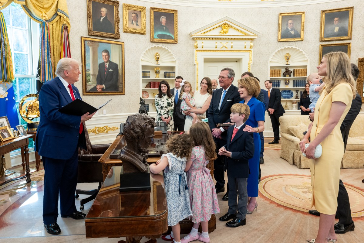 President Donald Trump attends the swearing-in ceremony for Ambassador to the U.K. Warren Stephens, Wednesday, April 30, 2025, in the Oval Office. (Official White House Photo by Joyce N. Boghosian)
