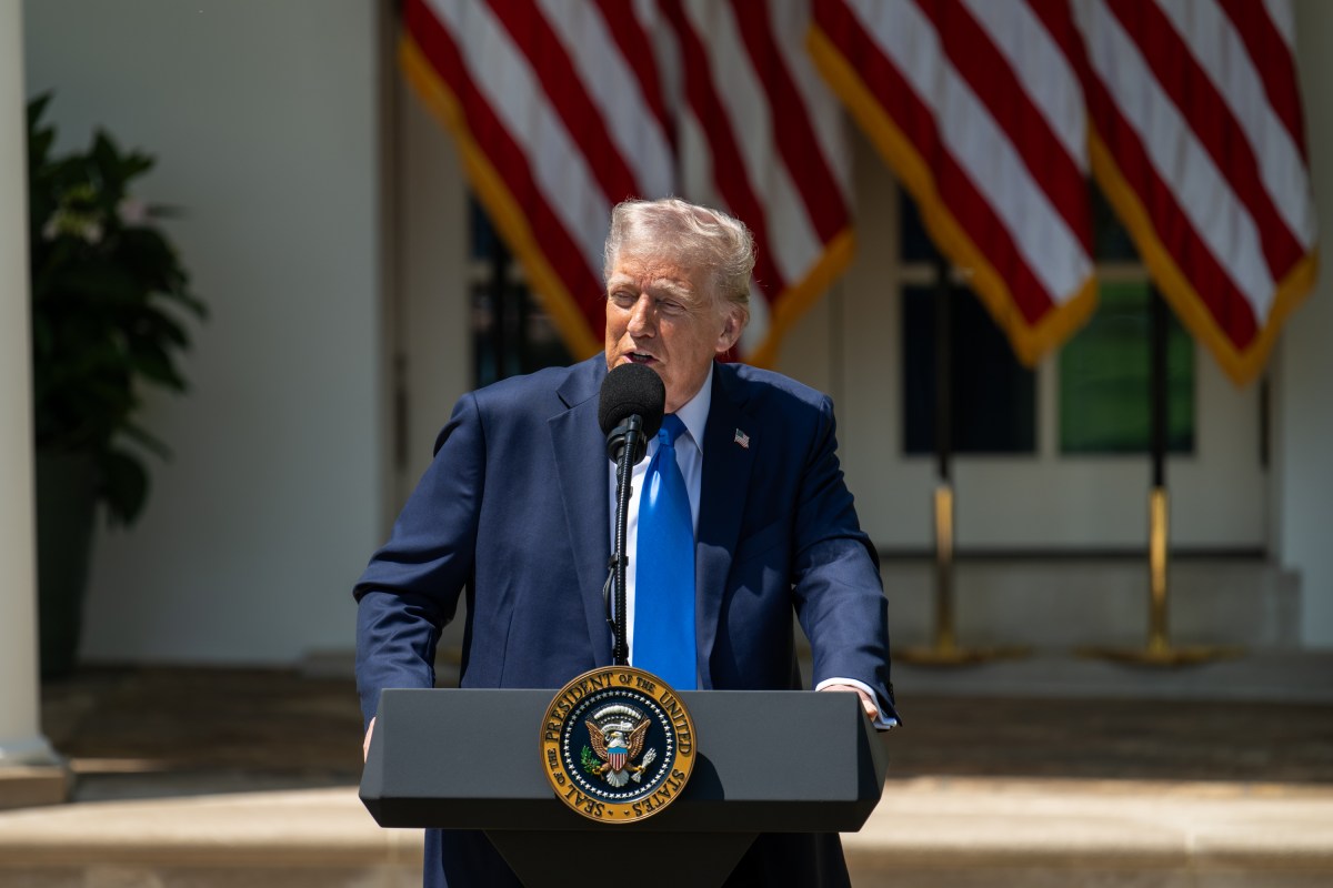 President Donald Trump delivers remarks at a National Day of Prayer event, Thursday, May 1, 2025, in the White House Rose Garden. (Official White House Photo by Molly Riley)