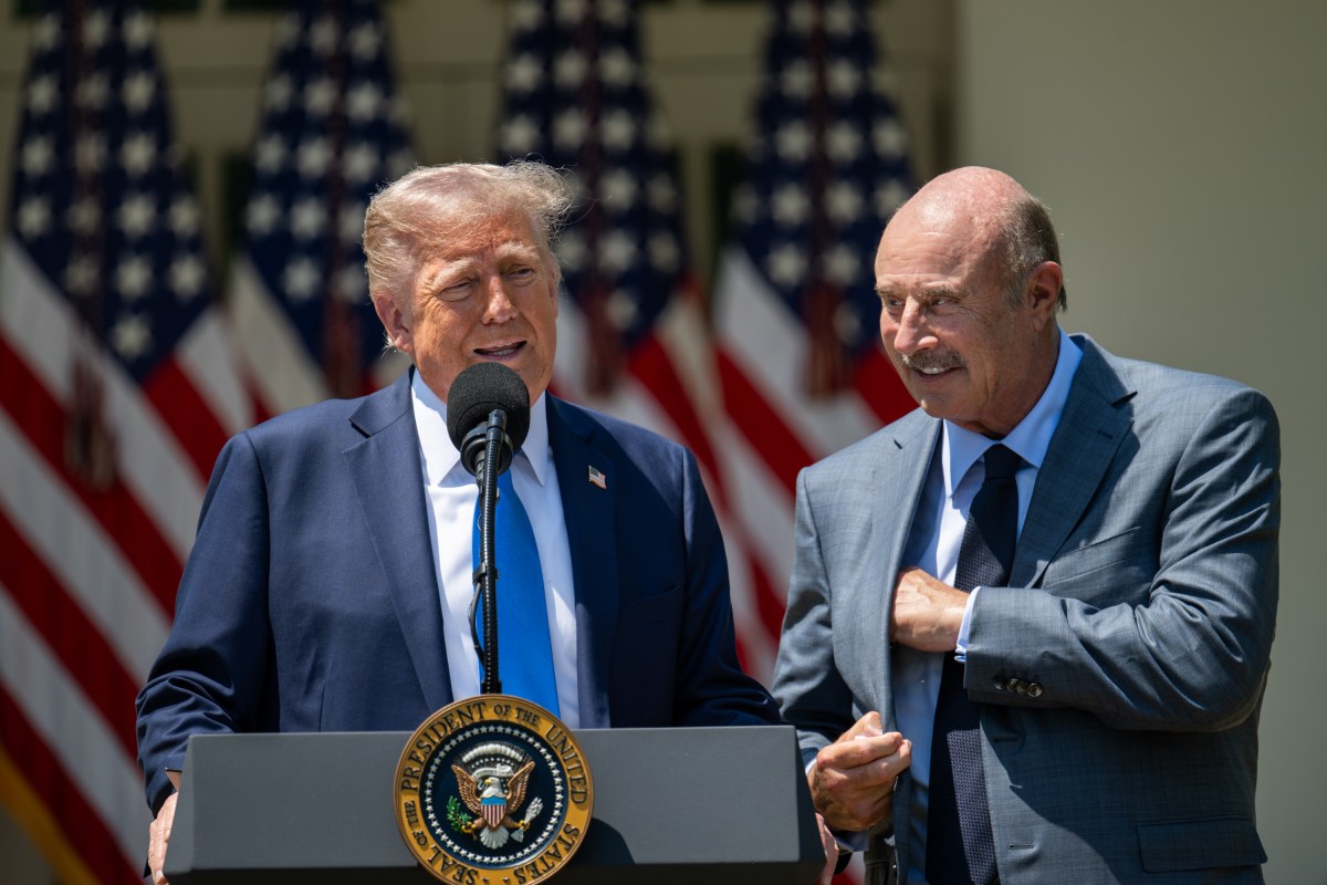 Dr. Phil delivers remarks alongside President Donald Trump during a National Day of Prayer event, Thursday, May 1, 2025, in the White House Rose Garden. (Official White House Photo by Molly Riley