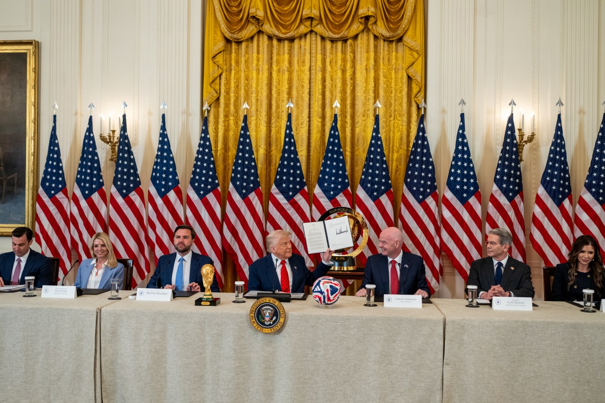 President Donald Trump attends a FIFA Task Force meeting, Tuesday, May 6, 2025, in the East Room. (Official White House Photo by Joyce N. Boghosian)