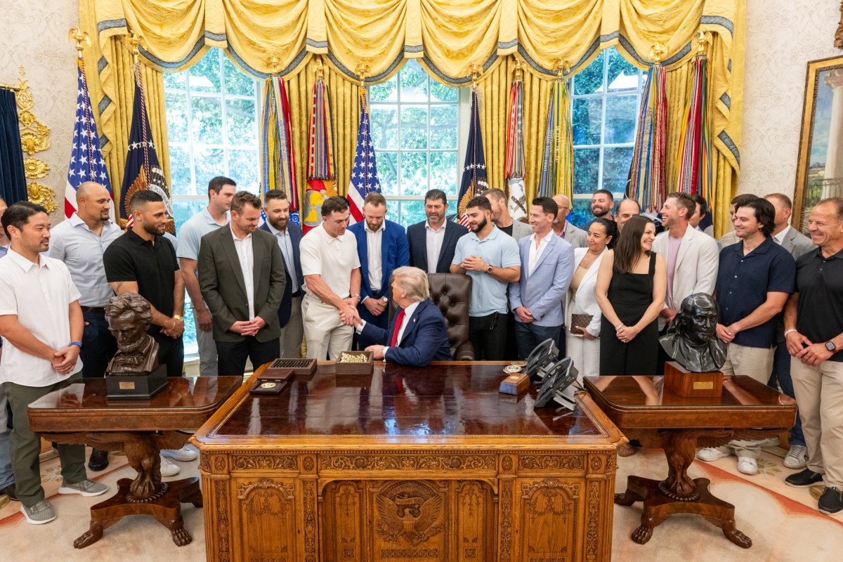 President Donald Trump welcomes members of the Boston Red Sox to the Oval Office, Thursday, July 3, 2025. (Official White House Photo by Molly Riley)