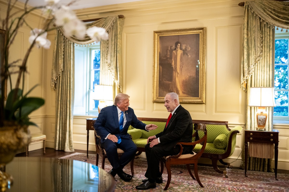 President Donald Trump and Israeli Prime Minister Benjamin Netanyahu speak privately in the Vermeil Room before a dinner, Monday, July 7, 2025, at the White House. (Official White House Photo by Daniel Torok)