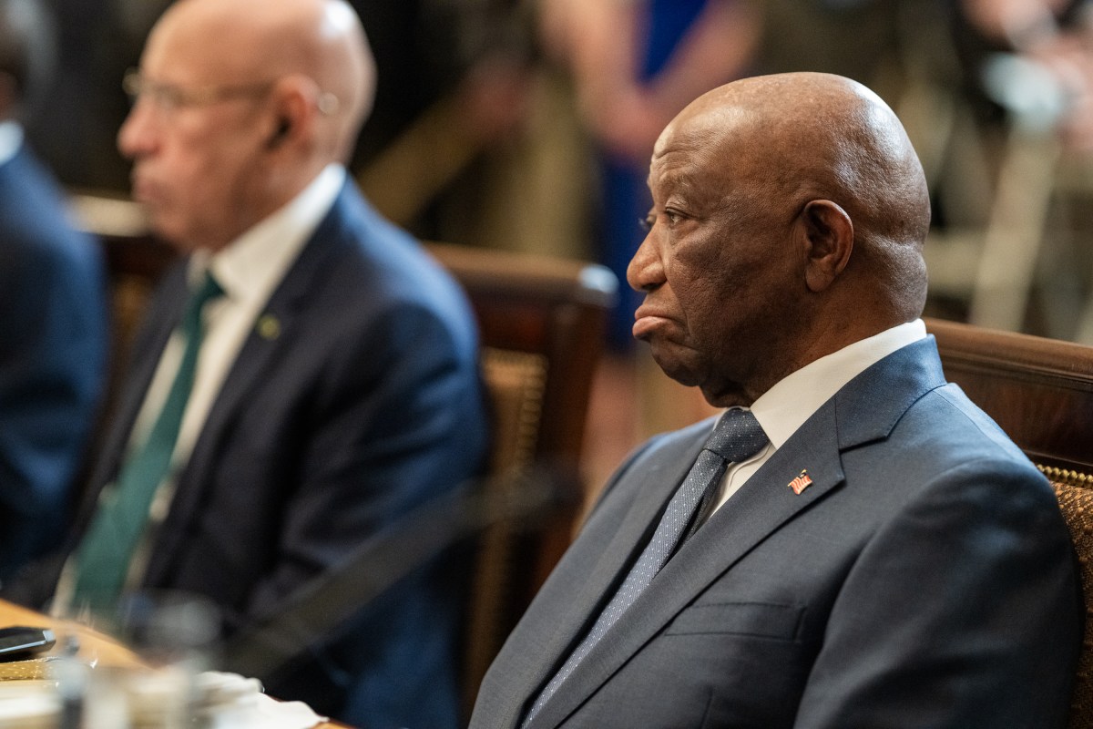 President Joseph Nyuma Boakai of Liberia listens as President Donald Trump answers questions from the press during a multilateral luncheon with African leaders, Wednesday, July 9, 2025, in the State Dining Room. (Official White House Photo by Daniel Torok)