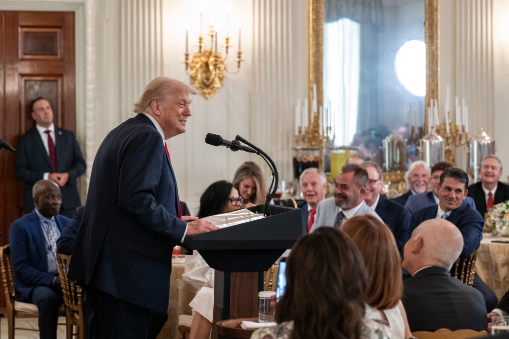 President Donald Trump delivers remarks at a luncheon and briefing with the White House Faith Office, Monday, July 14, 2025, in the State Dining Room. (Official White House Photo by Joyce N. Boghosian)