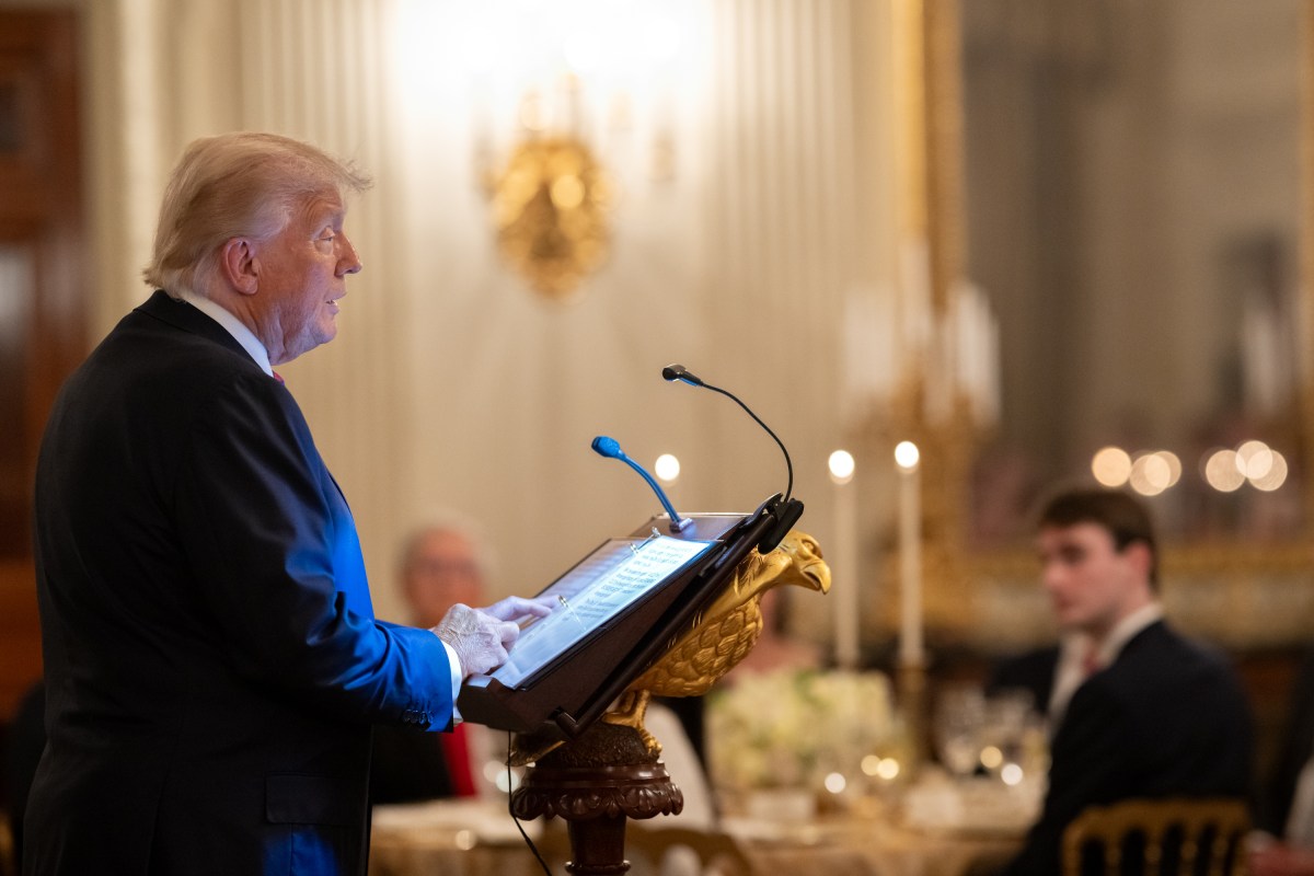 President Donald Trump delivers remarks at a dinner for GOP Senators, Friday, July 18, 2025, in the State Dining Room of the White House. (Official White House Photo by Molly Riley)