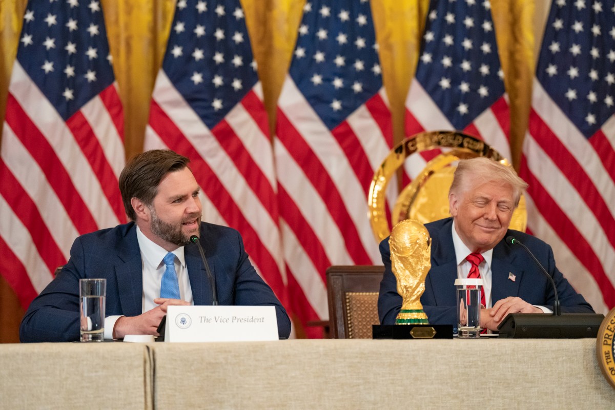 President Donald Trump and Vice President JD Vance attend a FIFA Task Force meeting, Tuesday, May 6, 2025, in the East Room. (Official White House Photo by Emily J. Higgins)