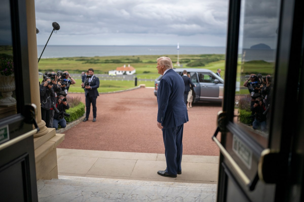 President Donald Trump greets U.K. Prime Minister Keir Starmer, Monday, July 28, 2025, at the Trump Turnberry golf course in Turnberry, Scotland. (Official White House Photo by Daniel Torok)