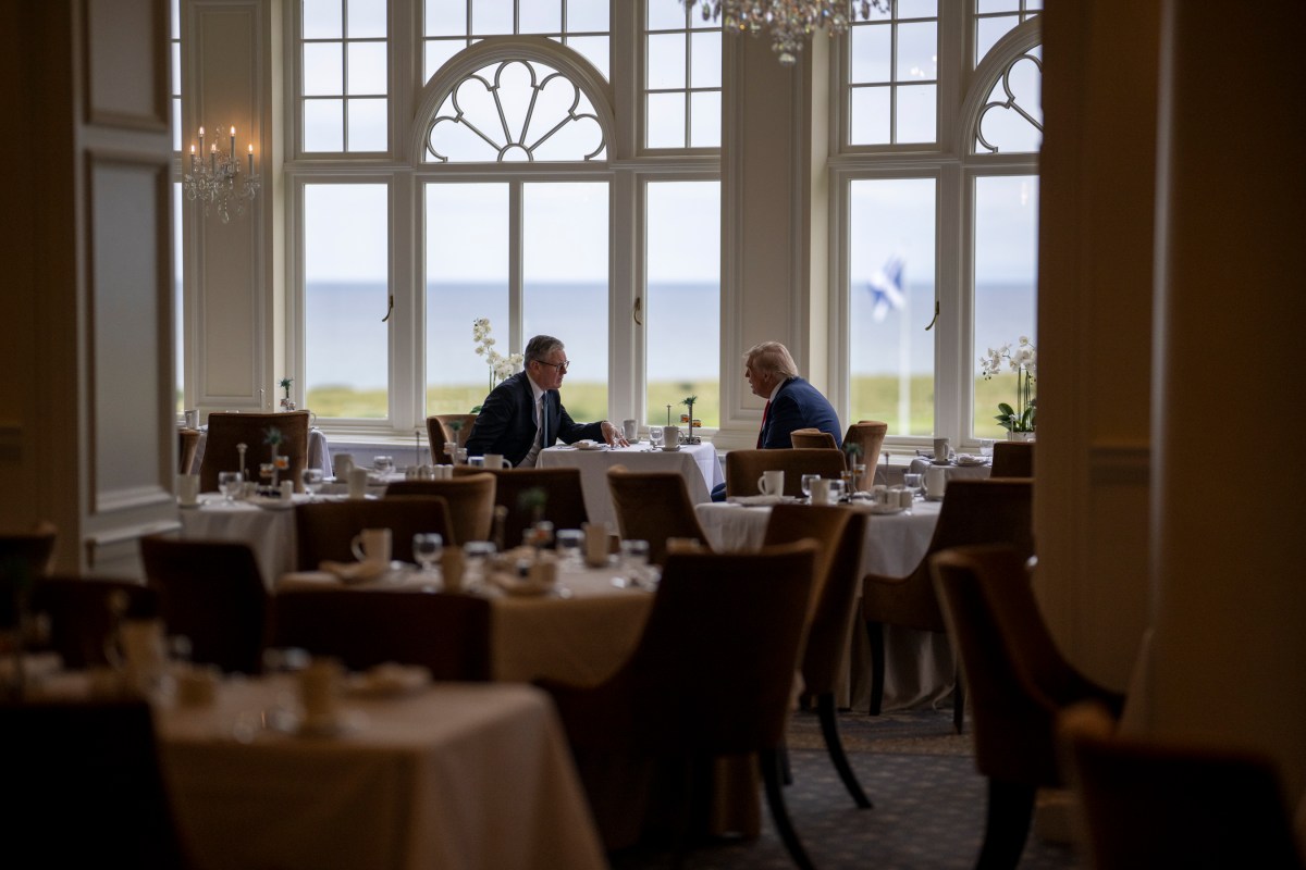 President Donald Trump participates in a one-on-one meeting with U.K. Prime Minister Keir Starmer, Monday, July 28, 2025, at the Trump Turnberry golf course in Turnberry, Scotland. (Official White House Photo by Daniel Torok)