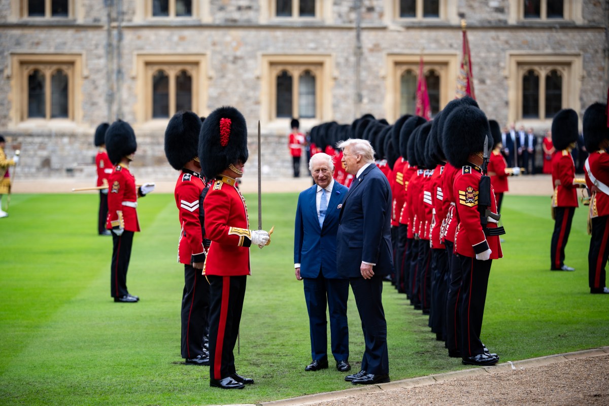 President Donald Trump and First Lady Melania Trump are greeted by King Charles III, Queen Camilla, and the Prince and Princess of Wales, William and Katherine, during a ceremonial greeting and troop inspection at Windsor Castle in Windsor, England on Wednesday, September 17, 2025. (Official White House Photo by Andrea Hanks)