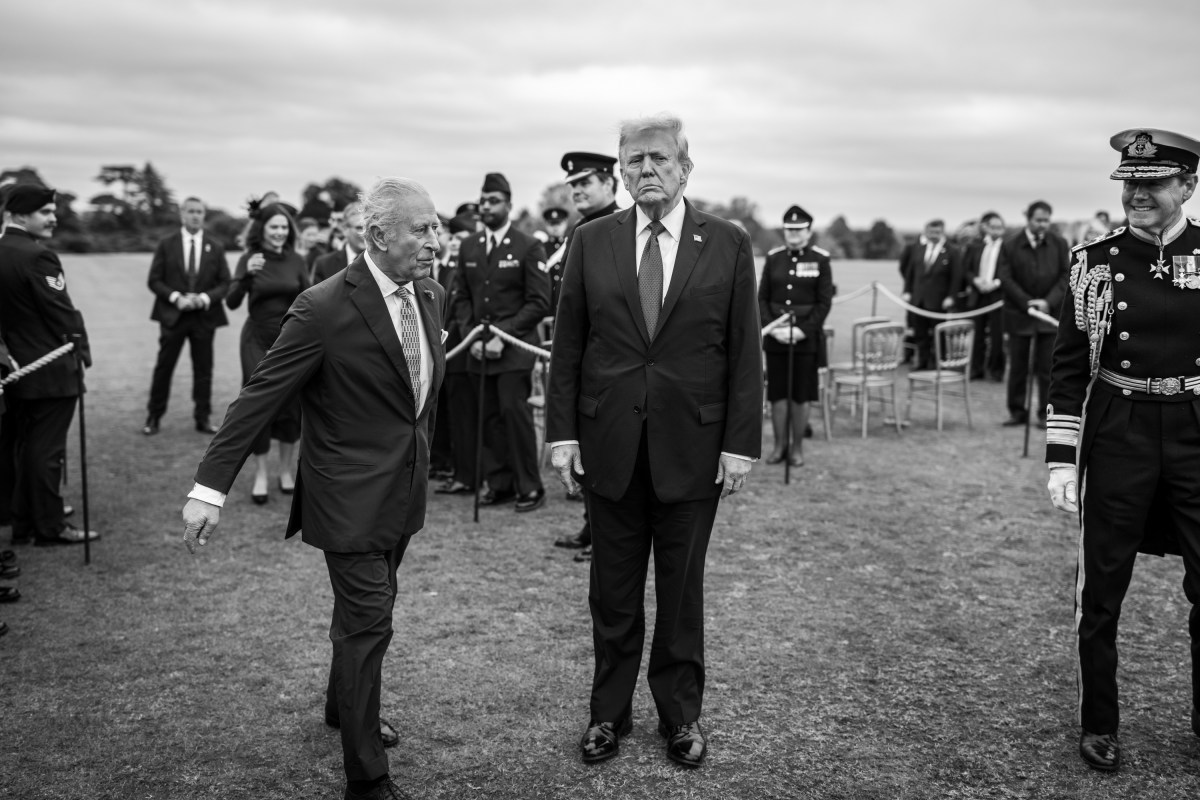 President Donald Trump and King Charles III greet troops after a joint military ceremony at Windsor Castle in Windsor, England on Wednesday, September 17, 2025. (Official White House Photo by Daniel Torok)