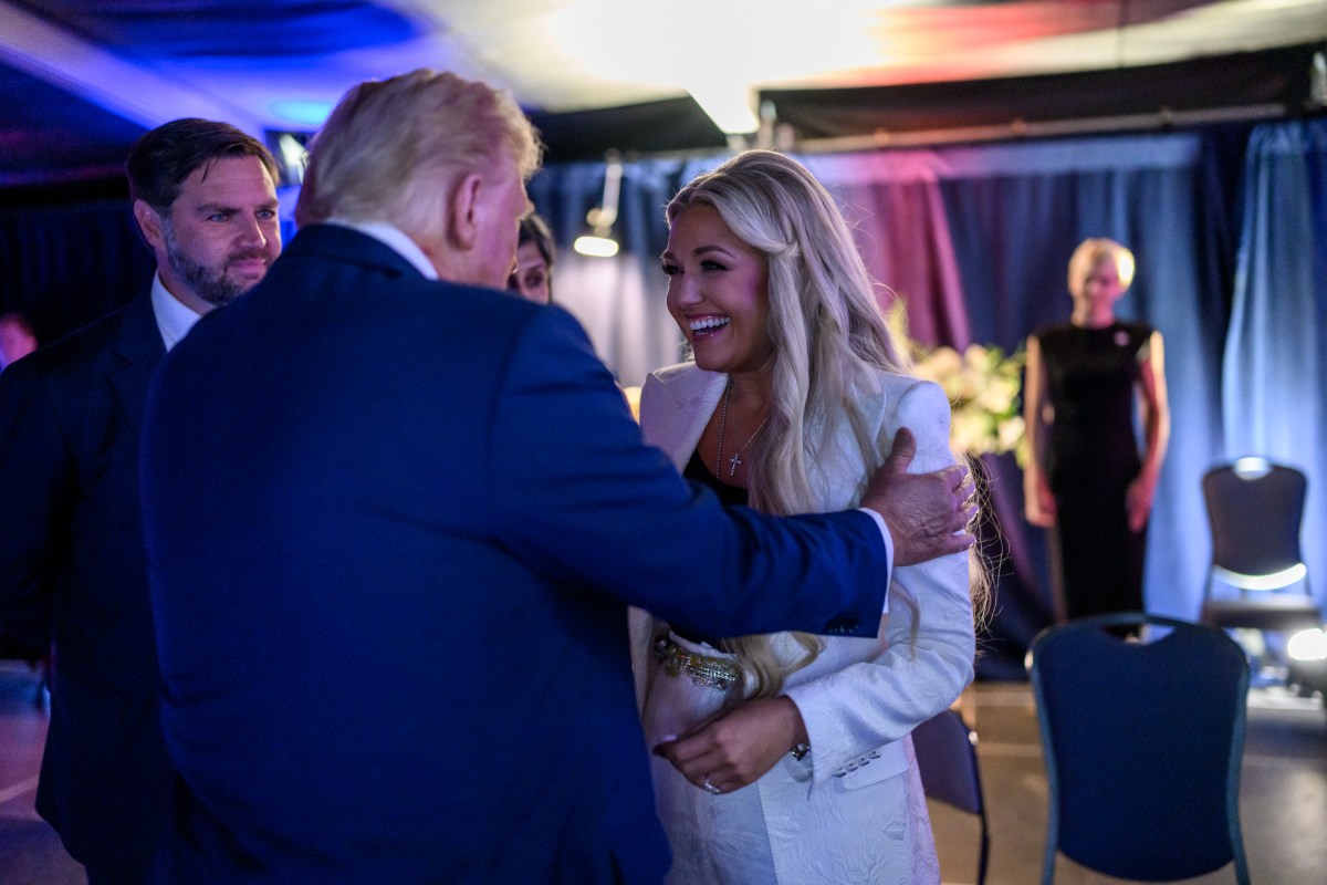 President Donald Trump speaks with Erika Kirk backstage after the Memorial Service for Charlie Kirk at State Farm Stadium in Glendale, Arizona, Sunday, September 21, 2025. (Official White House Photo by Daniel Torok)