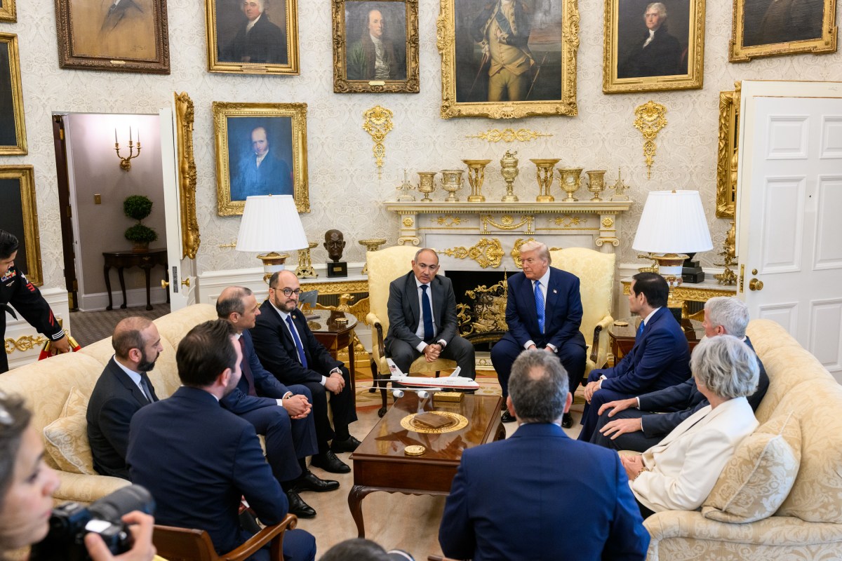 President Donald Trump meets with Prime Minister Nikol Pashinyan of Armenia in the Oval Office, Friday, August 8, 2025. (Official White House Photo by Daniel Torok)
