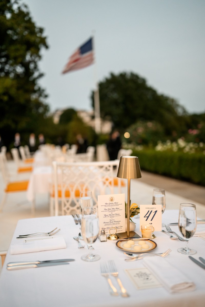 President Donald Trump hosts a dinner in the newly renovated White House Rose Garden, Friday, September 5, 2025. (Official White House Photo by Daniel Torok)