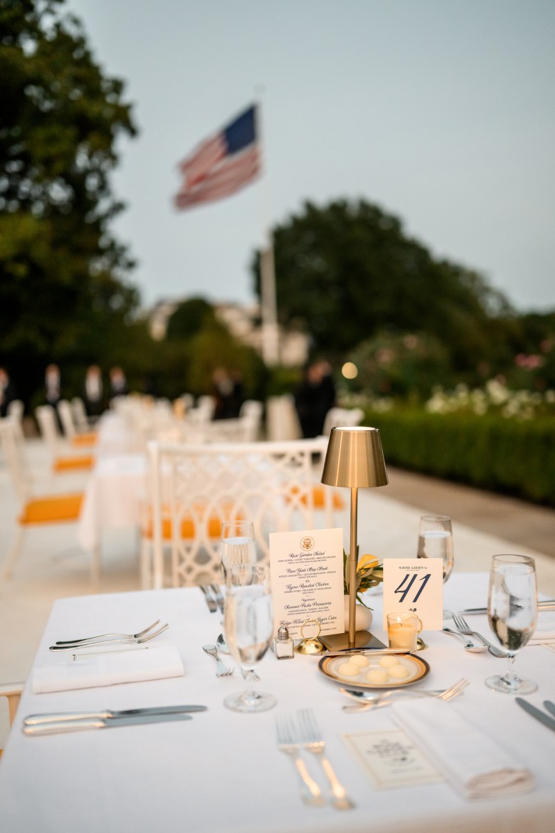President Donald Trump hosts a dinner in the newly renovated White House Rose Garden, Friday, September 5, 2025. (Official White House Photo by Daniel Torok)