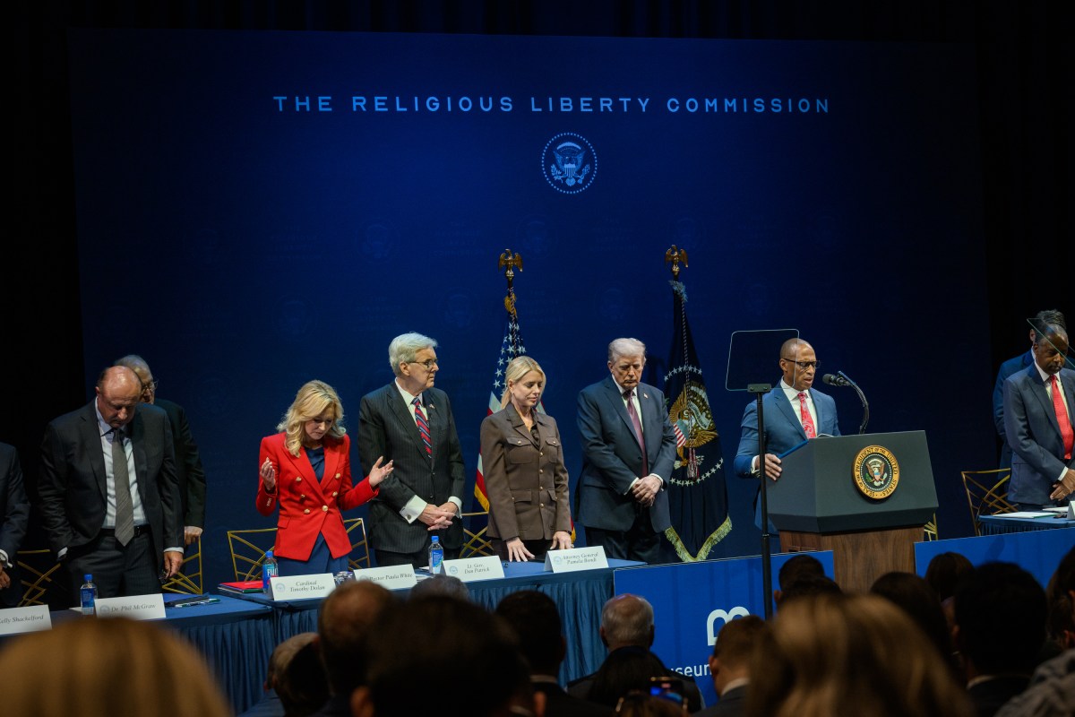 President Donald Trump looks on as Secretary of Housing and Urban Development Scott Turner delivers remarks and leads a prayer to the White House Religious Liberty Commission, Monday, September 8, 2025, at the Museum of the Bible in Washington, D.C. (Official White House Photo by Molly Riley)