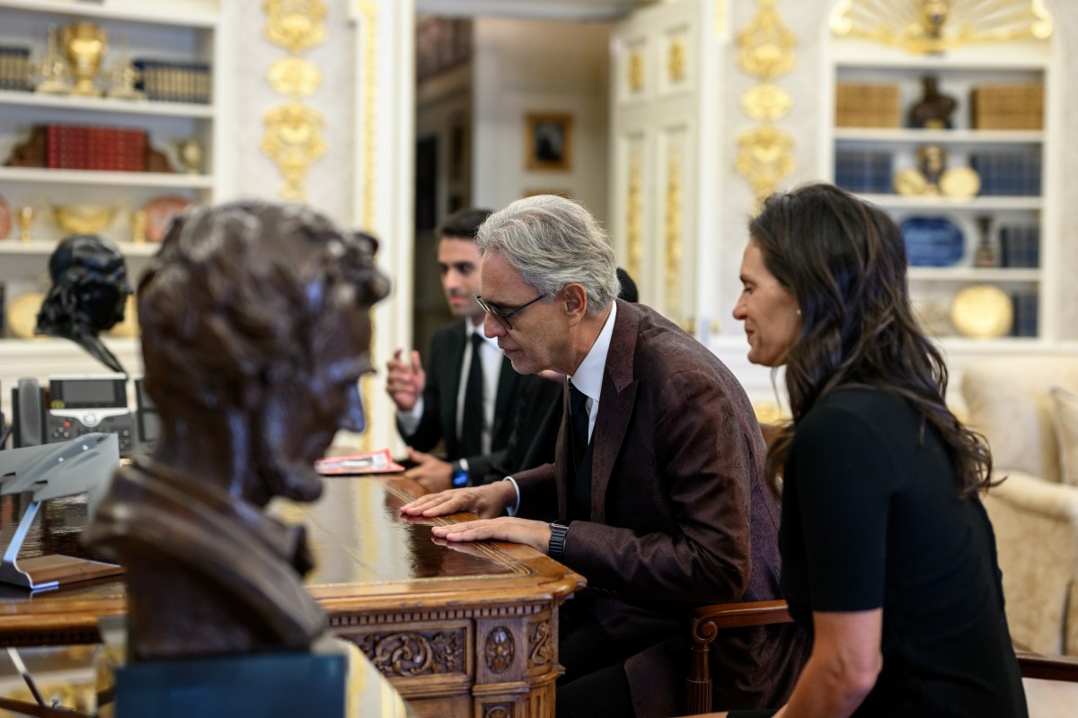 President Donald Trump meets with Andrea Bocelli in the Oval Office, Friday, October 17, 2025. (Official White House Photo by Molly Riley)