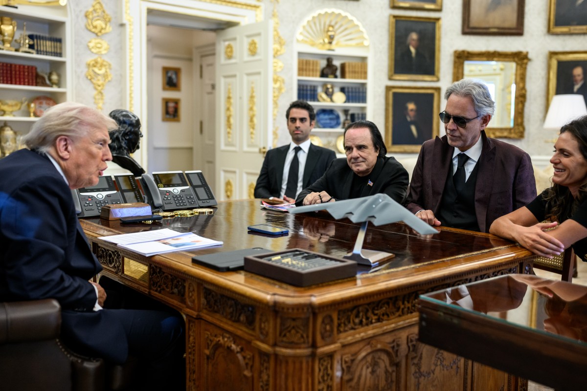 President Donald Trump meets with Andrea Bocelli in the Oval Office, Friday, October 17, 2025. (Official White House Photo by Molly Riley)