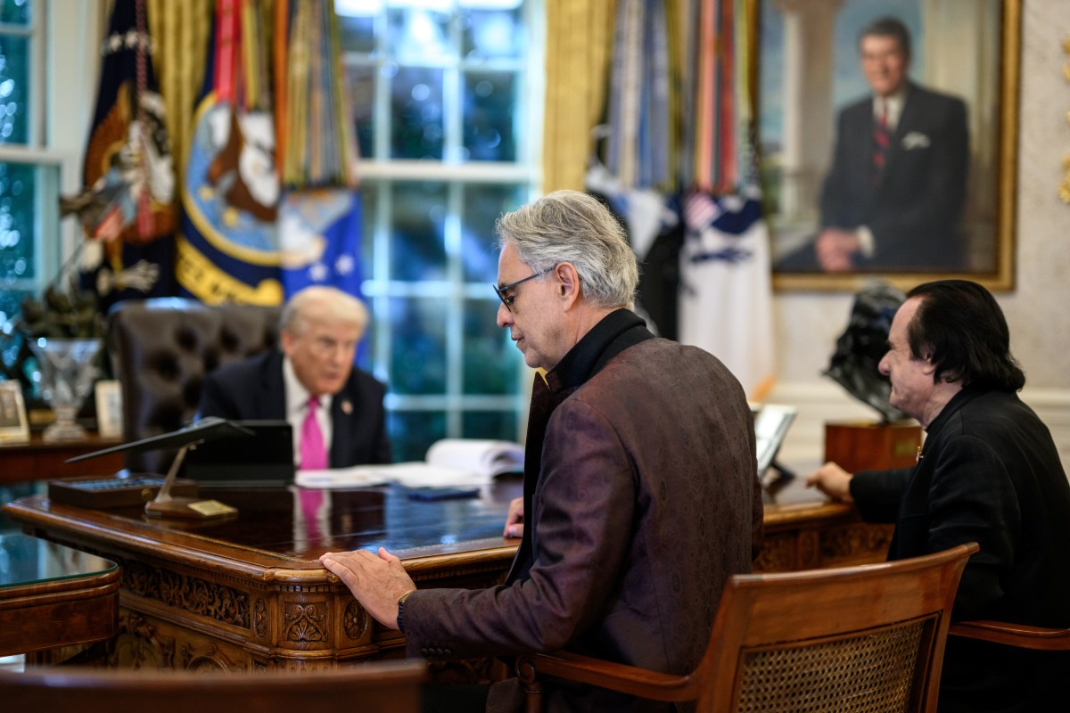 President Donald Trump meets with Andrea Bocelli in the Oval Office, Friday, October 17, 2025. (Official White House Photo by Molly Riley)