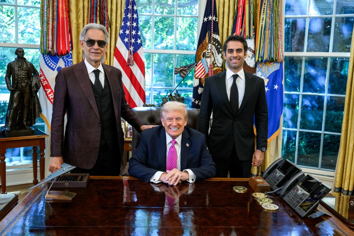 President Donald Trump meets with Andrea Bocelli in the Oval Office, Friday, October 17, 2025. (Official White House Photo by Molly Riley)